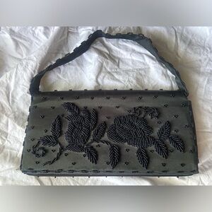 🖤 Small antique black satin beaded handbag 🖤